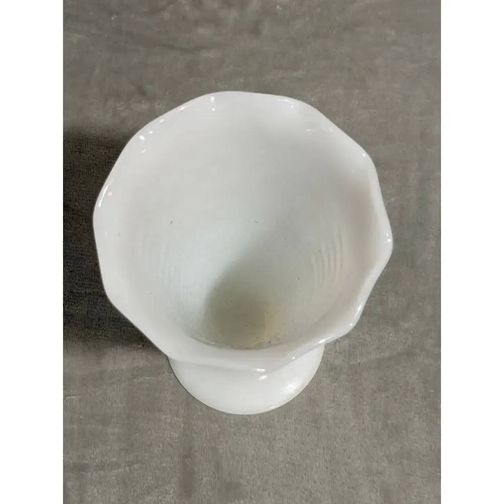Vintage White Milk Glass Hobnail Footed Vase Scalloped Rim 9 Inch